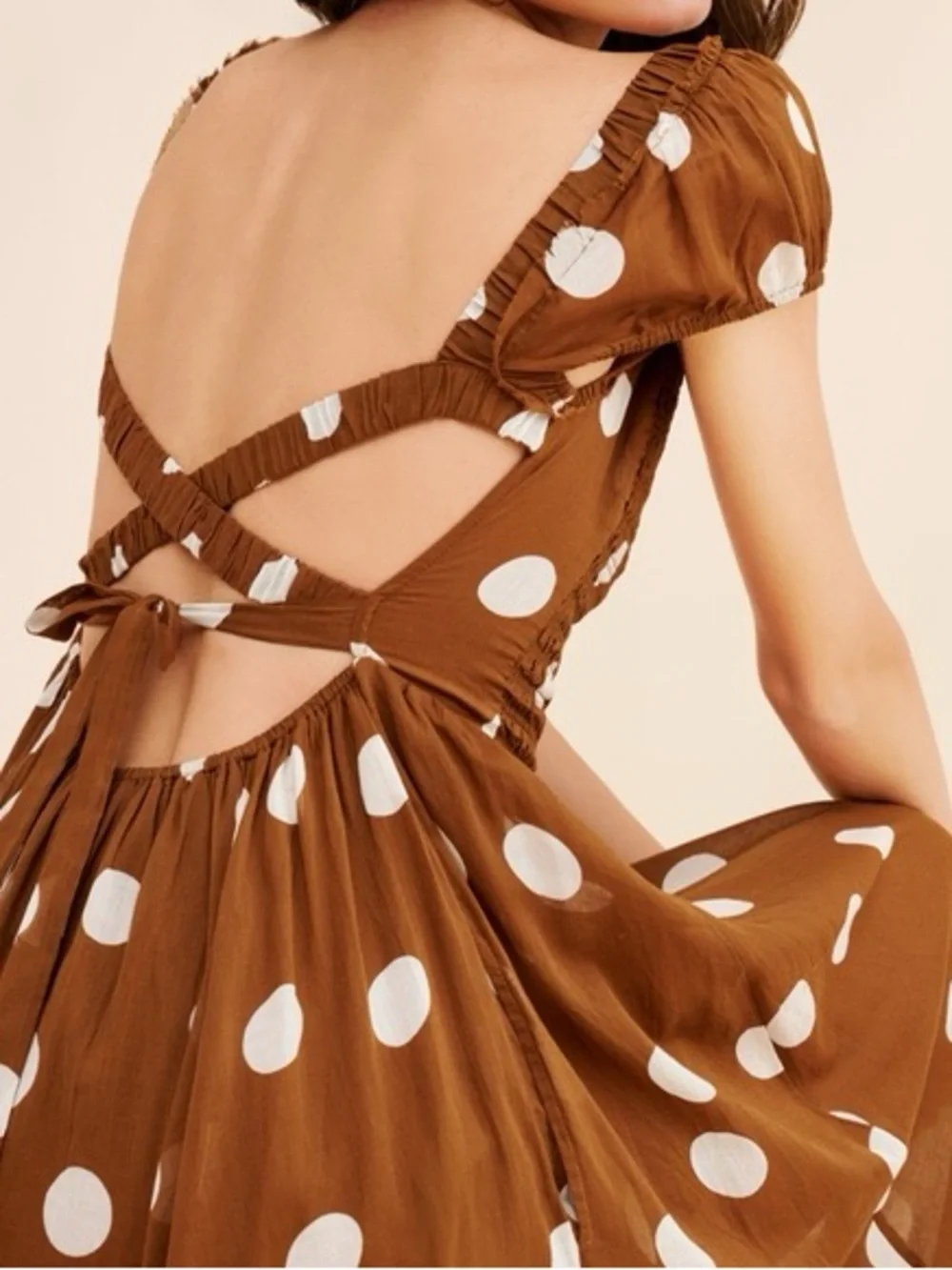 Free People UltraViolet Maxi Dress brown white polka dot - Picture 5 of 9